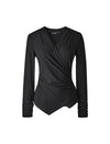V-Neck Ruched Waist Long Sleeve Top