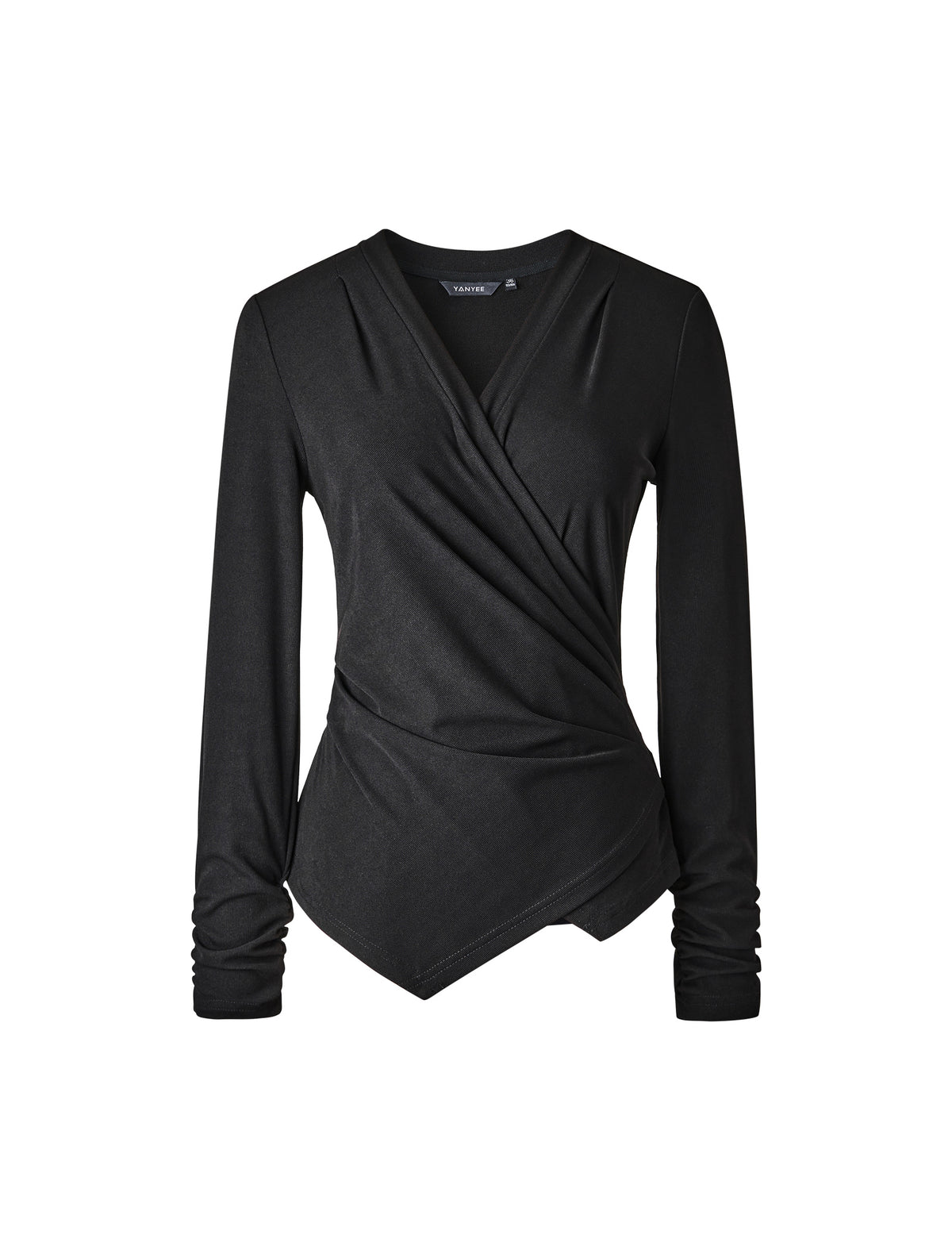 V-Neck Ruched Waist Long Sleeve Top