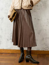 Pleated Faux Leather Midi Skirt