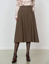 Brown Pleated A-Line Midi Skirt