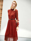 Rust Red Ruffled Neck Midi Dress