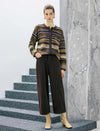 Wool Blend Striped Drop-Shoulder Button Cardigan
