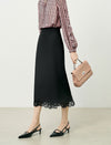 High Waist Lace Hem Back Slit Midi Pencil Skirt