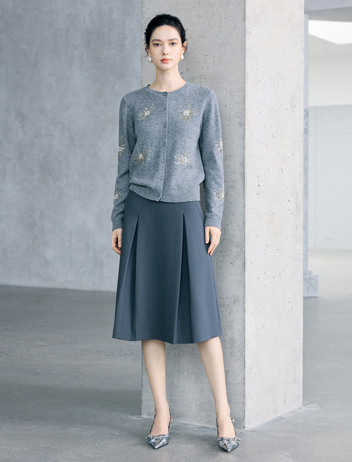 Wool Blend Beaded Firework Embroidery Long Sleeve Cardigan