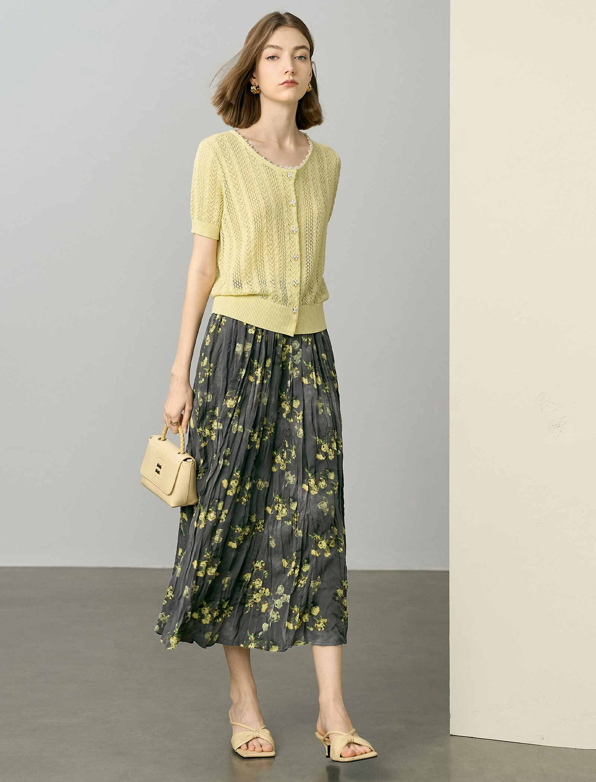 Floral Pleated Midi Skirt