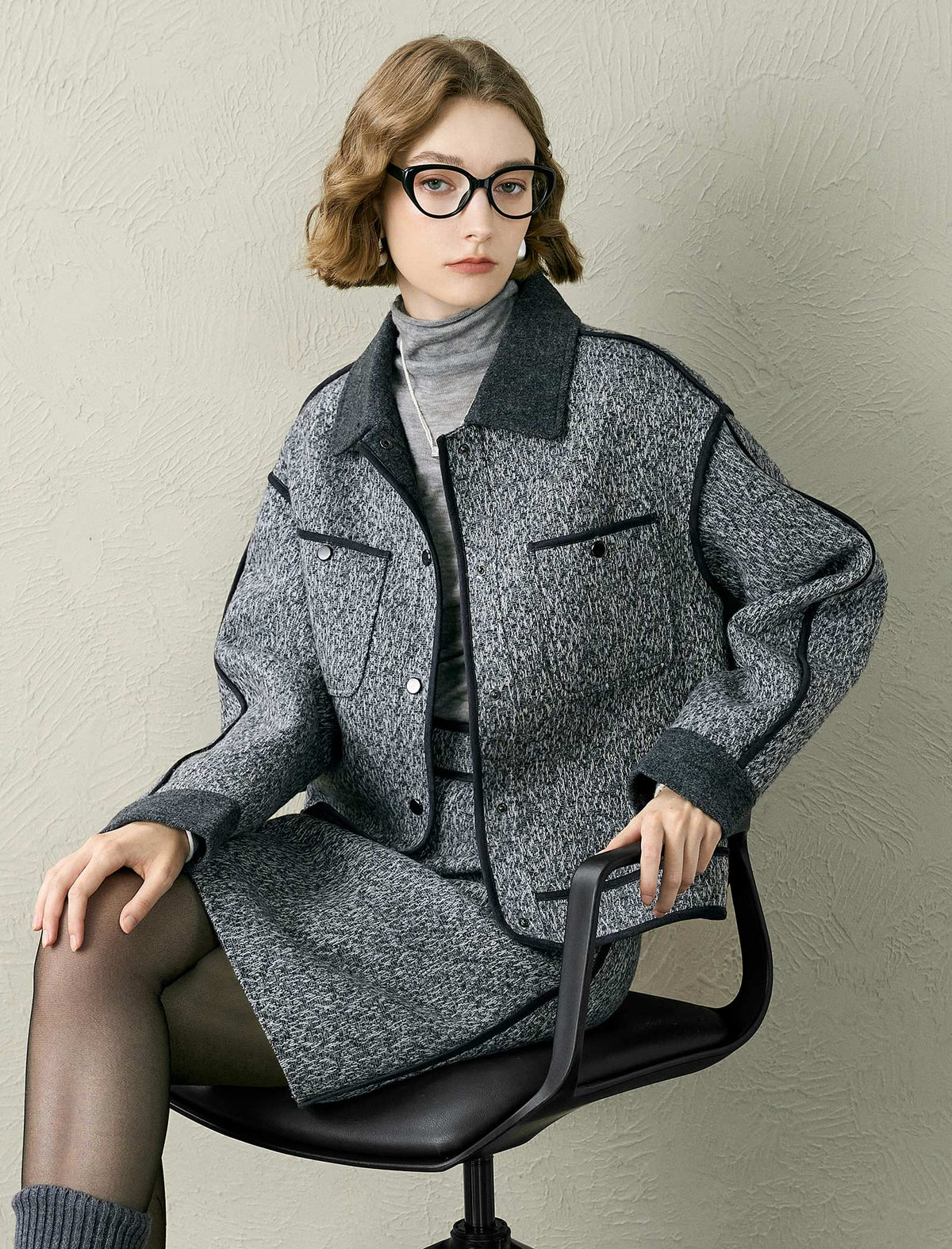 Tweed Wool-Blend Contrast Trim Jacket