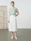 Eyelet Lace Trim High-Waisted Midi Skirt