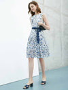 Lace Floral Waist-Cinched Sleeveless Dress