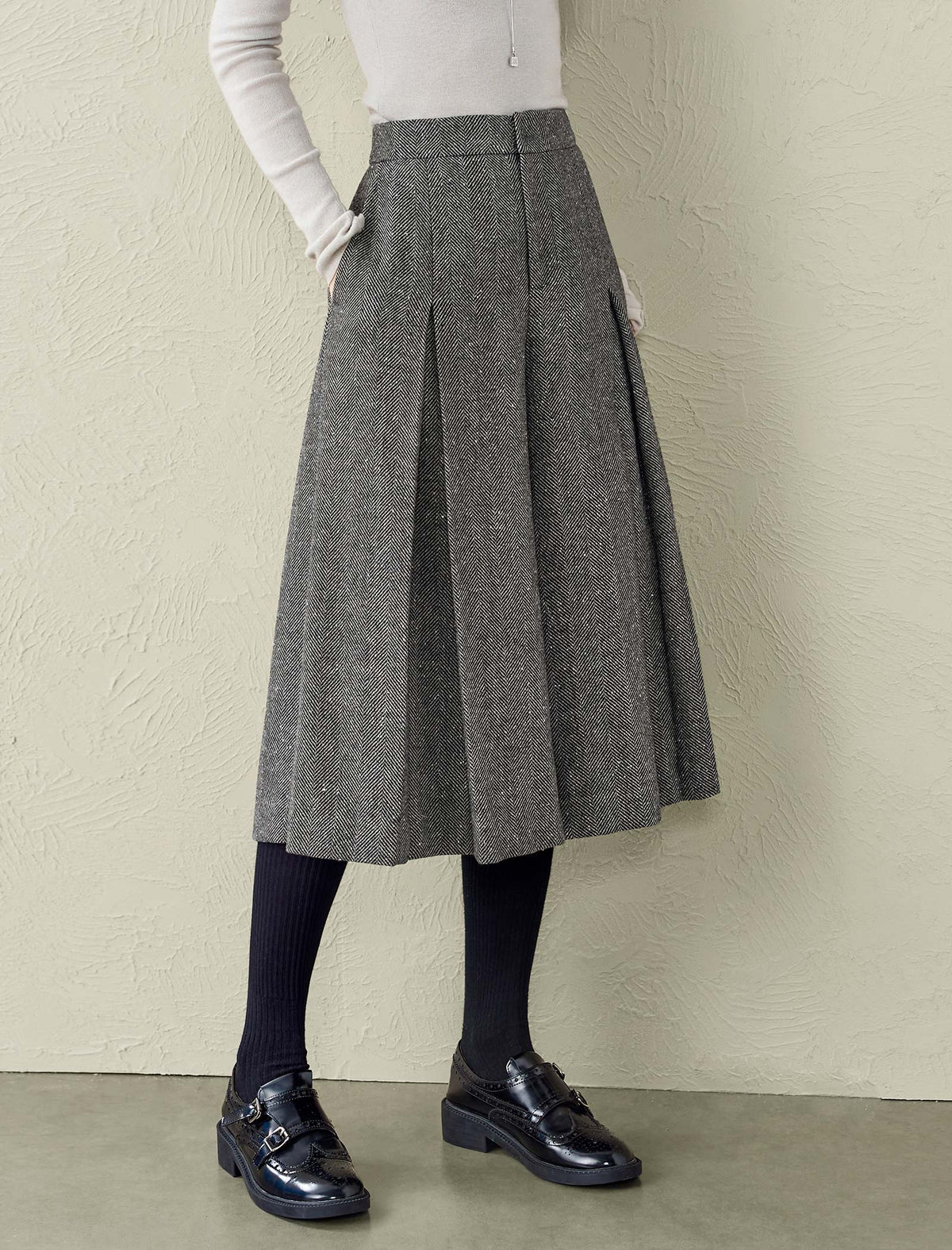Herringbone Wool-Blend Culottes