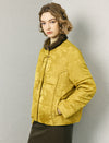Jacquard Stand-Collar Frog-Button Quilted Cropped Coat