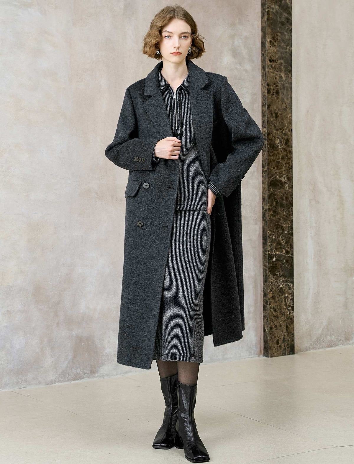 Wool Yak Blend Double-Breasted Maxi Coat