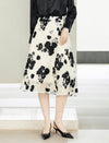 High Waist Floral Jacquard A Line Midi Skirt