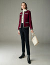 Wool Blend Braided-Trim Hook-Front Fitted Jacket
