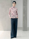 Ink-wash Floral Mock Neck Long Sleeve Top