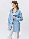 Light Blue Drawstring Waist Double Breasted Mid Length Trench Jacket