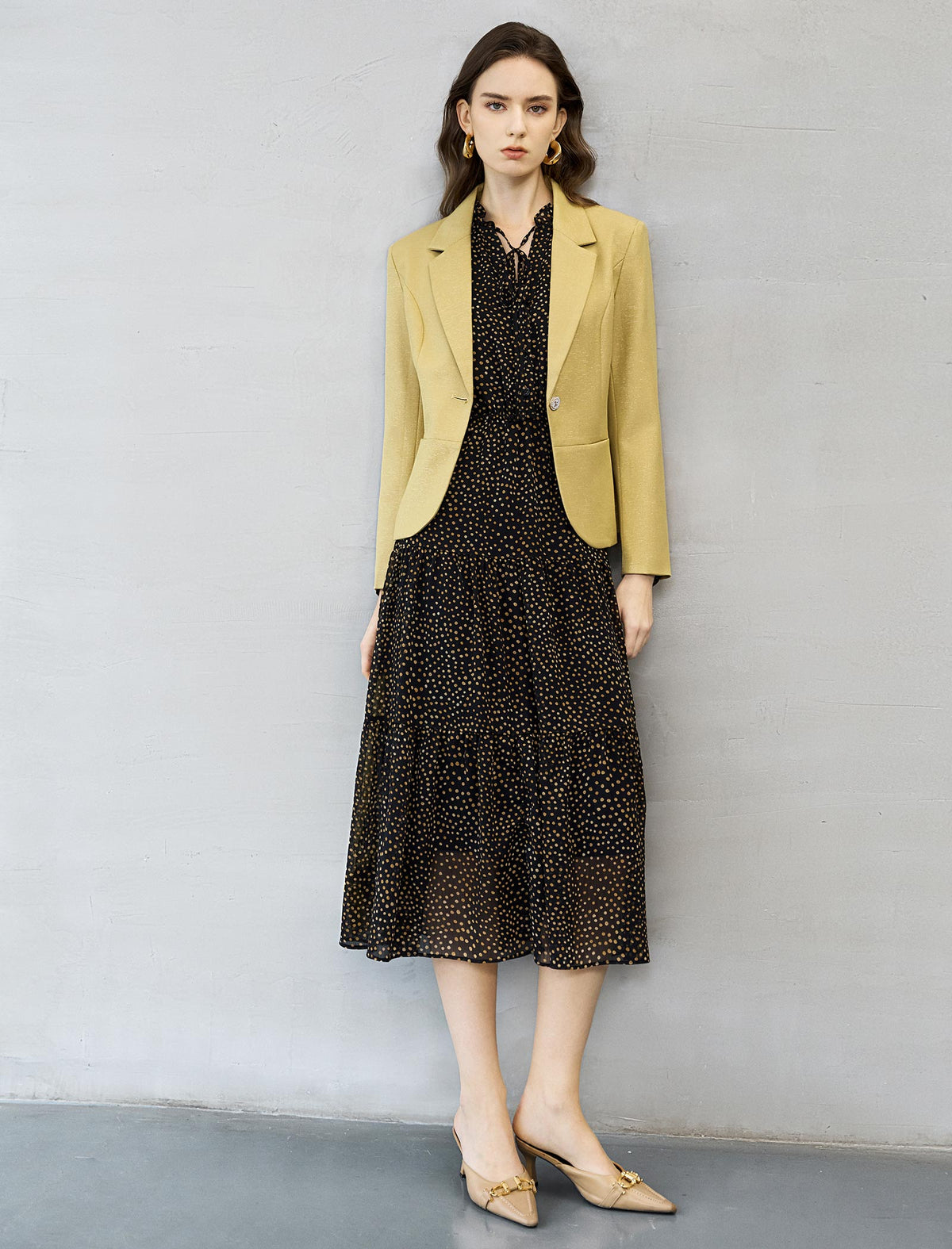 Single Button Textured Cropped Blazer