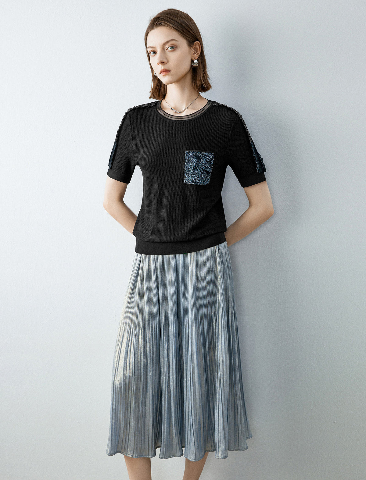 Solid Color Pleated Midi Skirt