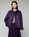 Wool Blend Contrast-Trim Button-Front Cropped Jacket
