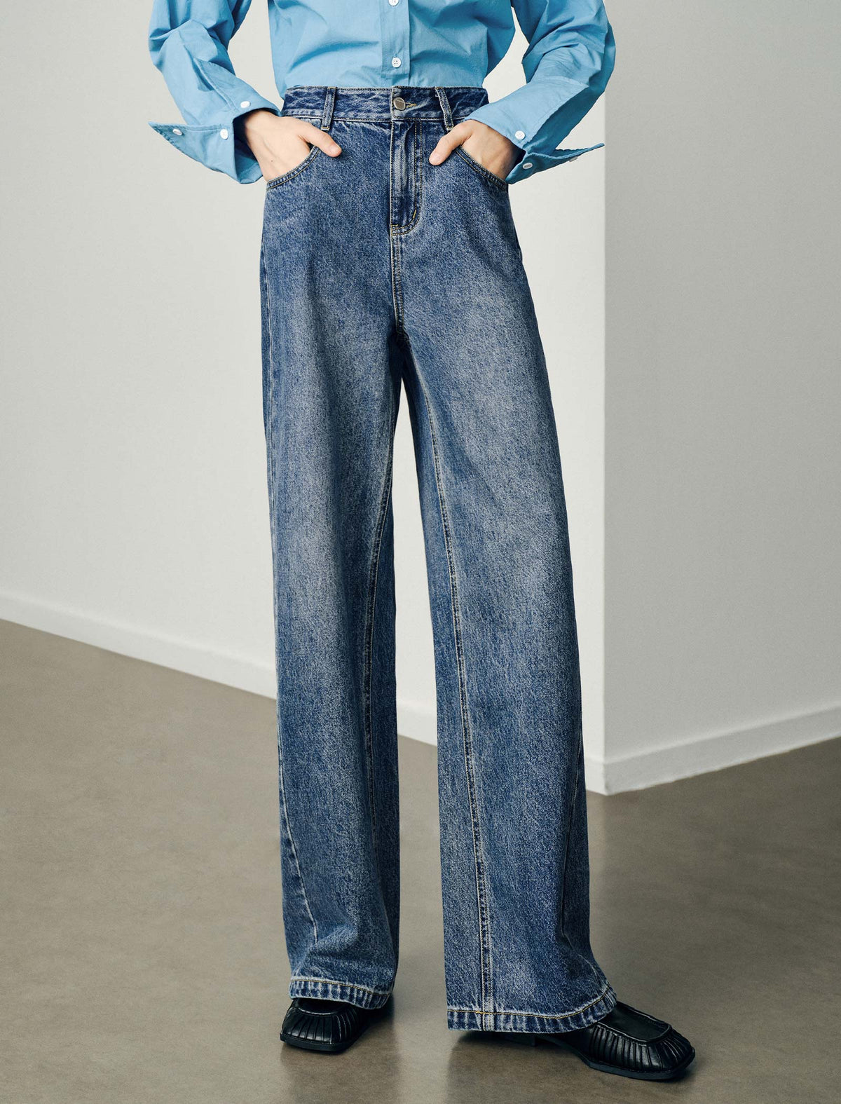 High-Waisted Wide Leg Denim Pants