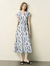 Abstract Print V-Neck Midi Dress