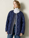 Collarless Contrast-Trim Quilted Down Jacket