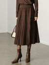 Wool Blend Pleated A-Line Midi Skirt
