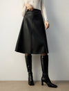 Coated Wrap-Front A-Line Midi Skirt