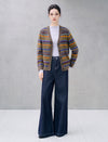 Wool Blend Fair Isle Patterned V Neck Knit Cardigan