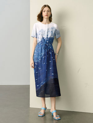 Ocean Breeze Round Neck Midi Dress