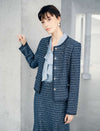 Round Neck Pearl Button Tweed Cropped Jacket
