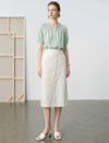 Eyelet Lace Trim High-Waisted Midi Skirt