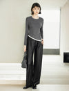 Colorblock Long Sleeve Layered-Look Asymmetric Split-Hem Top