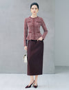 Pearl Trim Tweed Peplum Long Sleeve Jacket