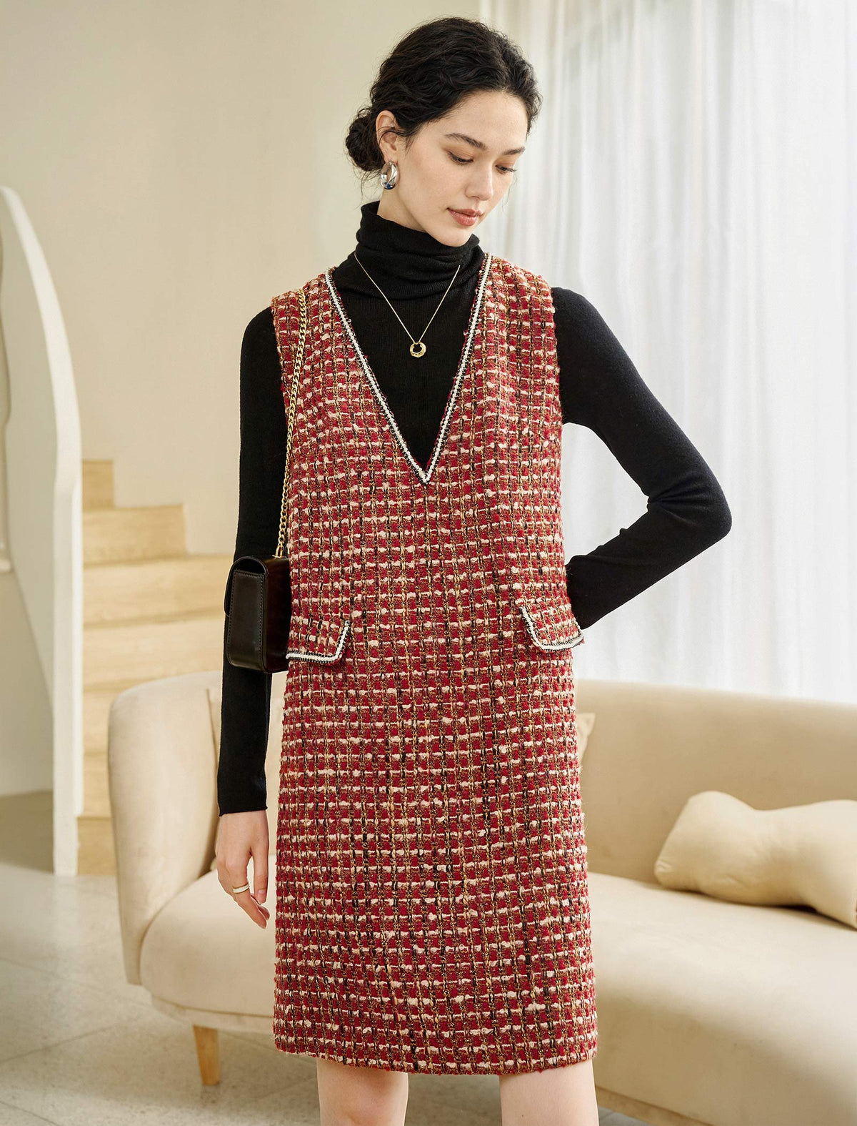 Wool Blend Textured Sleeveless Relaxed Dress