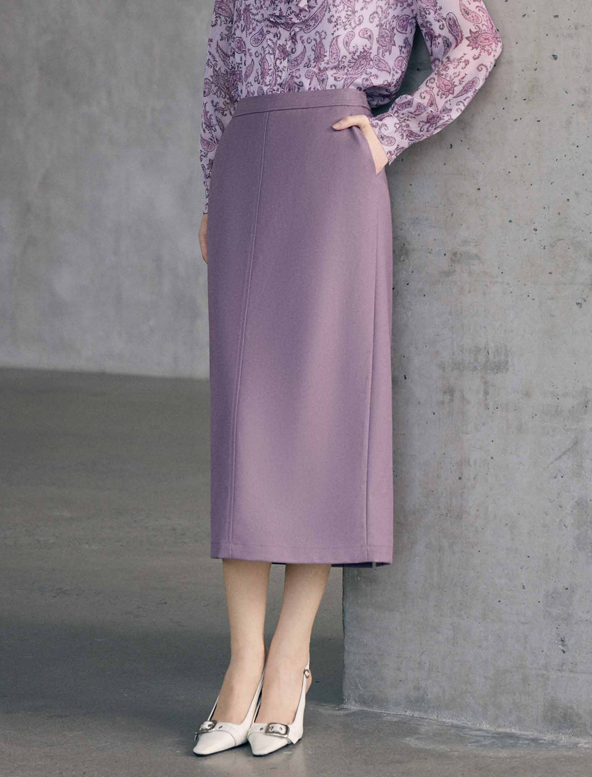 High Waist Tailored Straight Midi Skirt