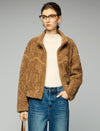 Stand-Collar Contrast-Panel Zip-Front Cropped Jacket