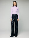 100% Wool Fine Knit Ruched Turtleneck Long Sleeve Top