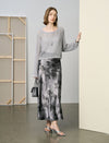 Satin Tie-Dye Midi Skirt