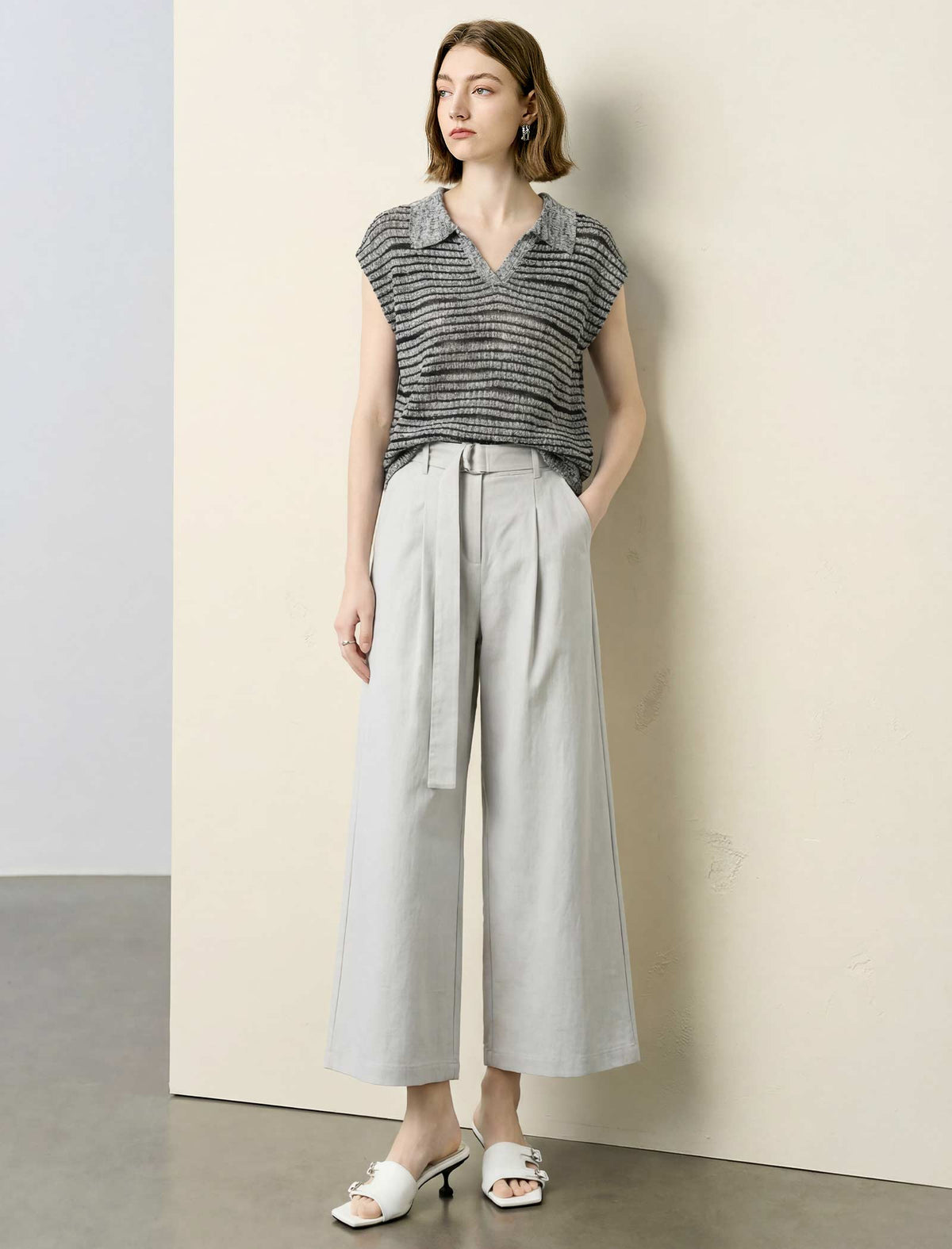 Collared Striped Knit Top