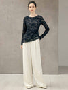 Floral Lace Scalloped Hem Long Sleeve Blouse
