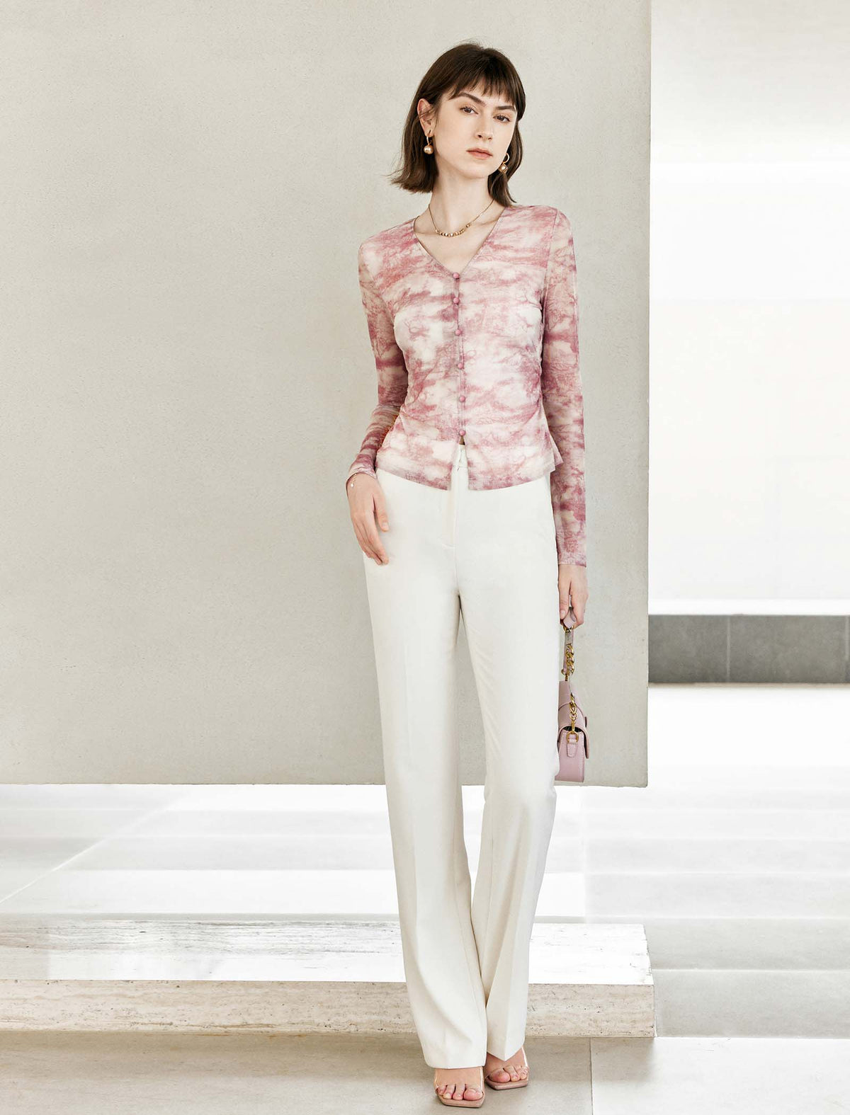 V-Neck Tie Dye Button Up Top