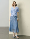 Blue Short-Sleeve V-Neck Button-Front Cardigan