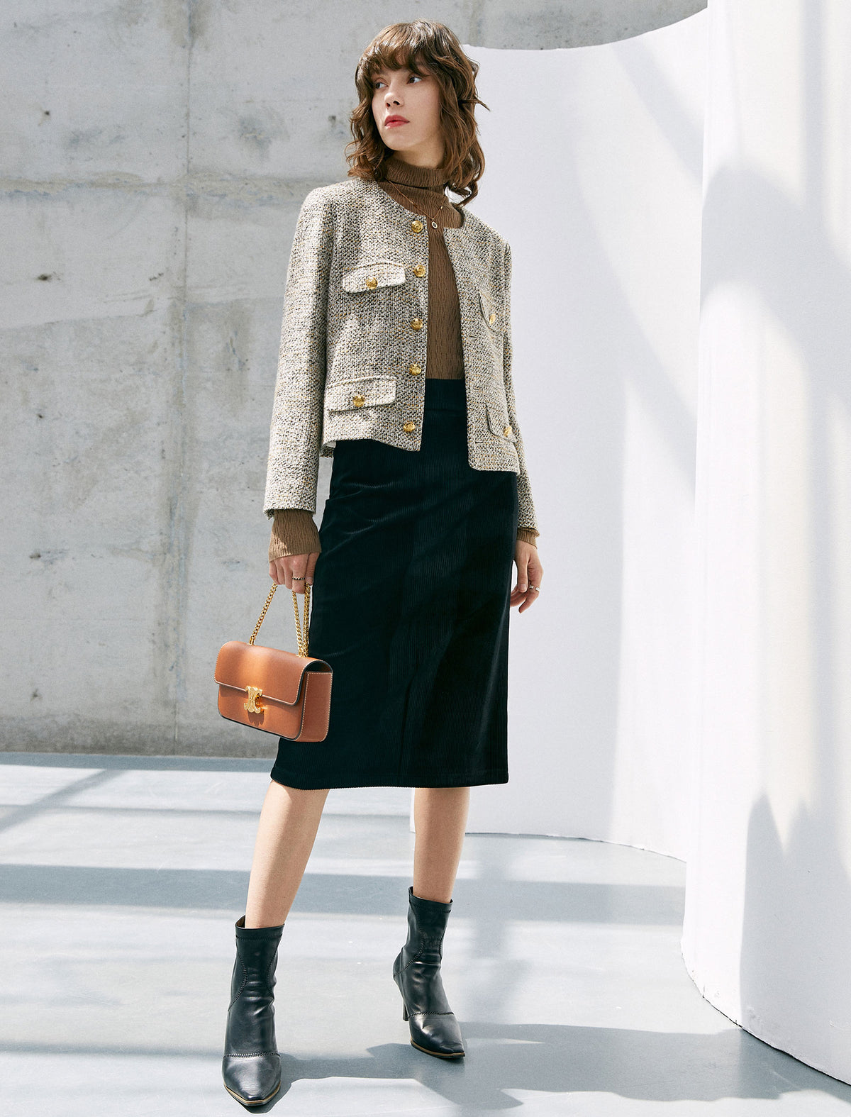 Wool Blend Pocket Cropped Jacket