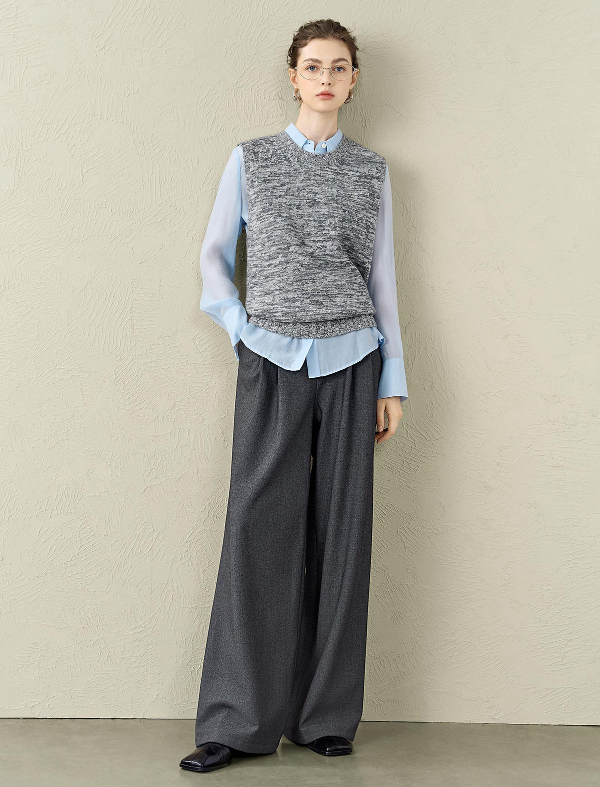 Grey Marled Wool-Blend Sweater Vest