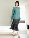 Crinkled Pleated Elastic Waist Midi Skirt