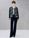 Floral Jacquard Zip Front Cropped Baseball Jacket