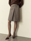 Brown Plaid Front Slit Midi Skirt