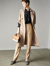 Textured Collared Button-Front Belted Trench Coat