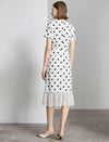Tencel Polka Dot Lace V-Neck Short Sleeve Midi Dress