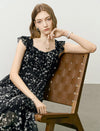 Chiffon Black Floral Ruffle Maxi Dress